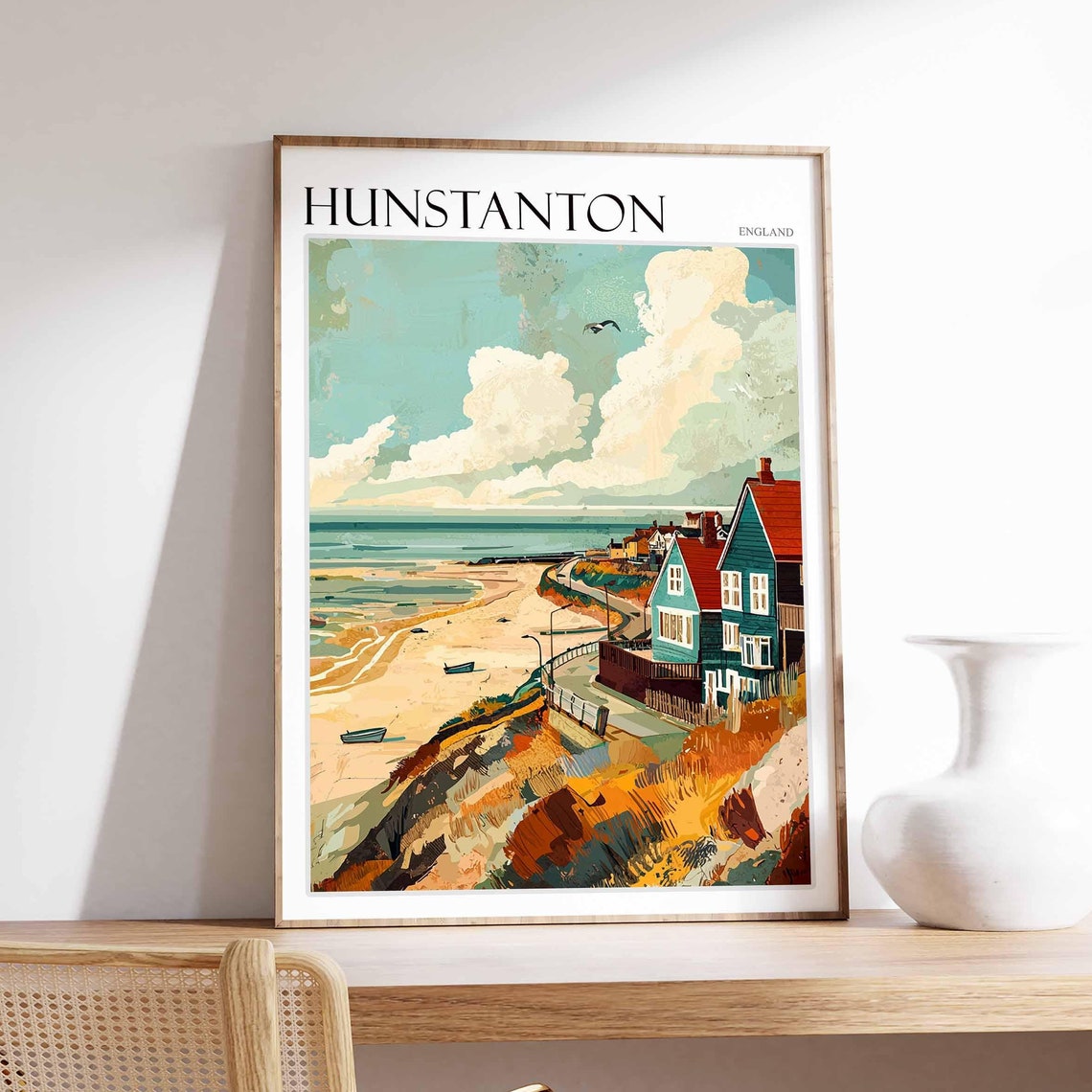 Hunstanton England Sandy Beach Curving Bay Clifftop Houses Poster