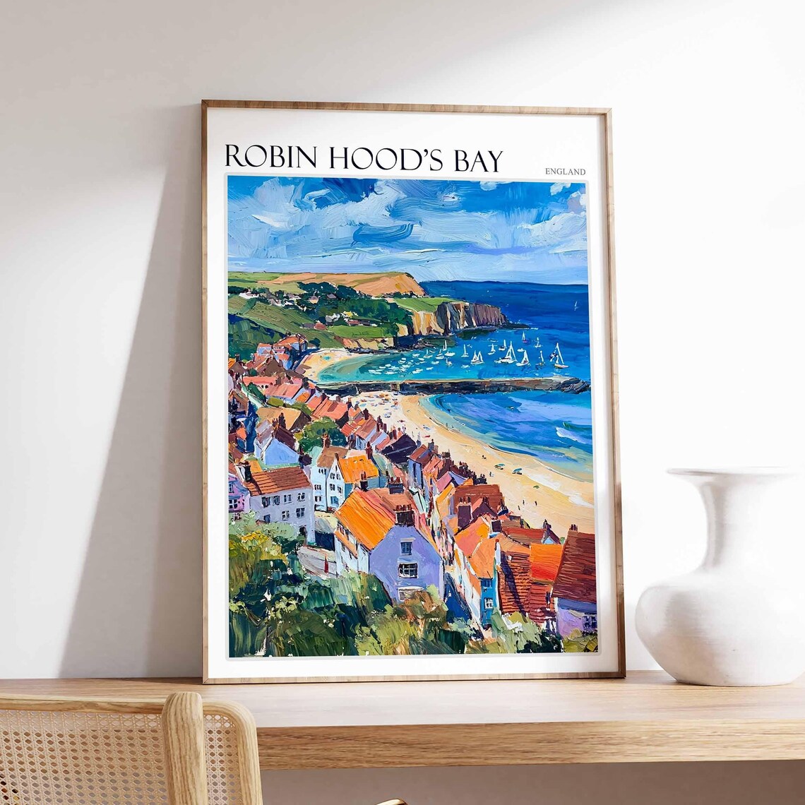 Robin Hoods Bay England Seaside Village Beach Travel Art Poster