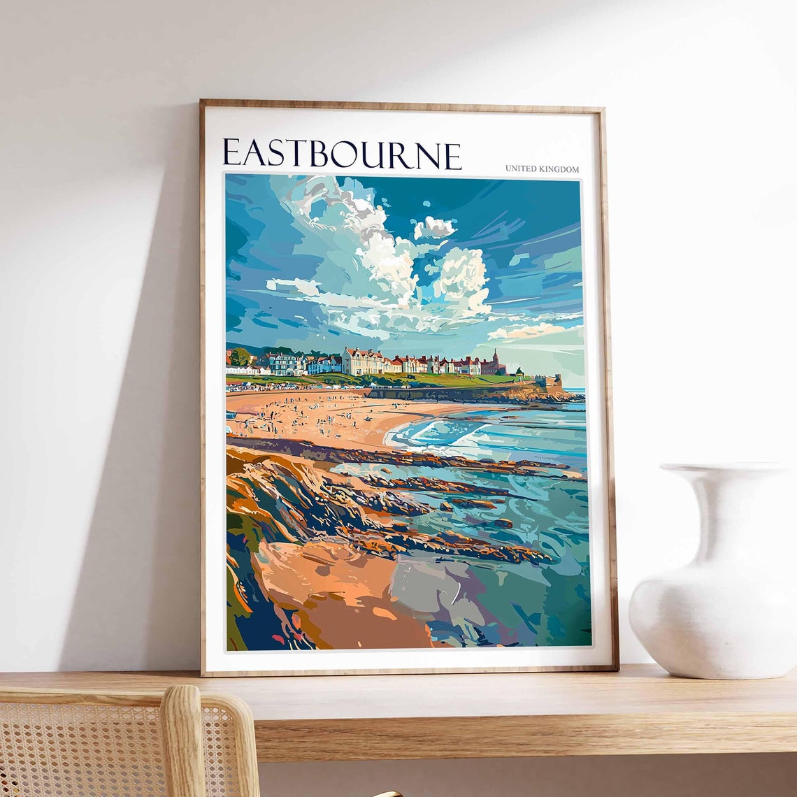 Eastbourne Rocky Cove Headland Town Dramatic Clouds Graphic Poster