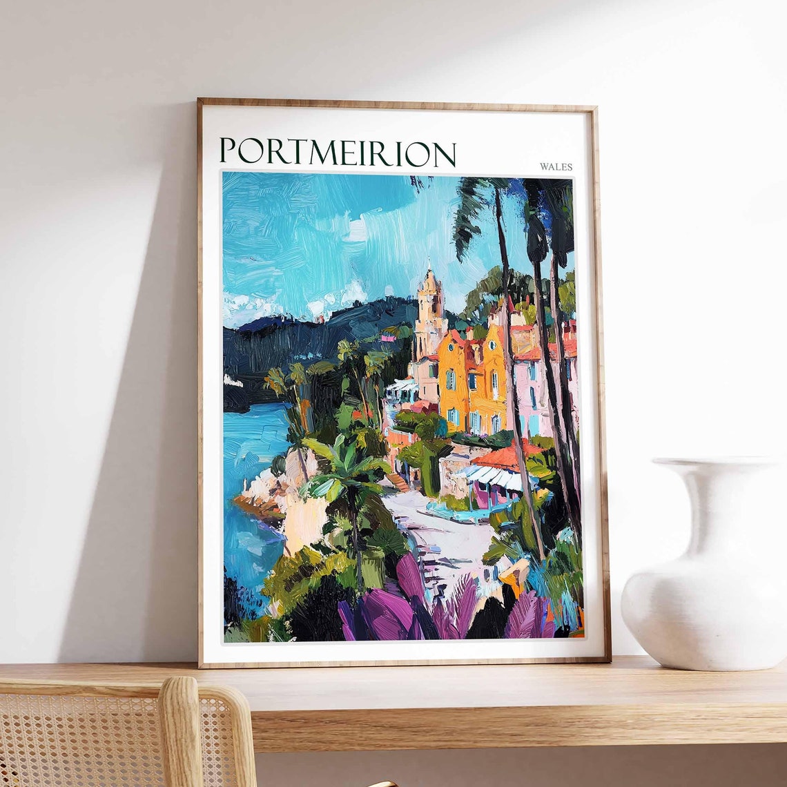 Portmeirion Poster Wales Poster Uk Travel Poster Coastal Wall Art British Decor European Travel Poster Uk Landscape Poster Uk Print