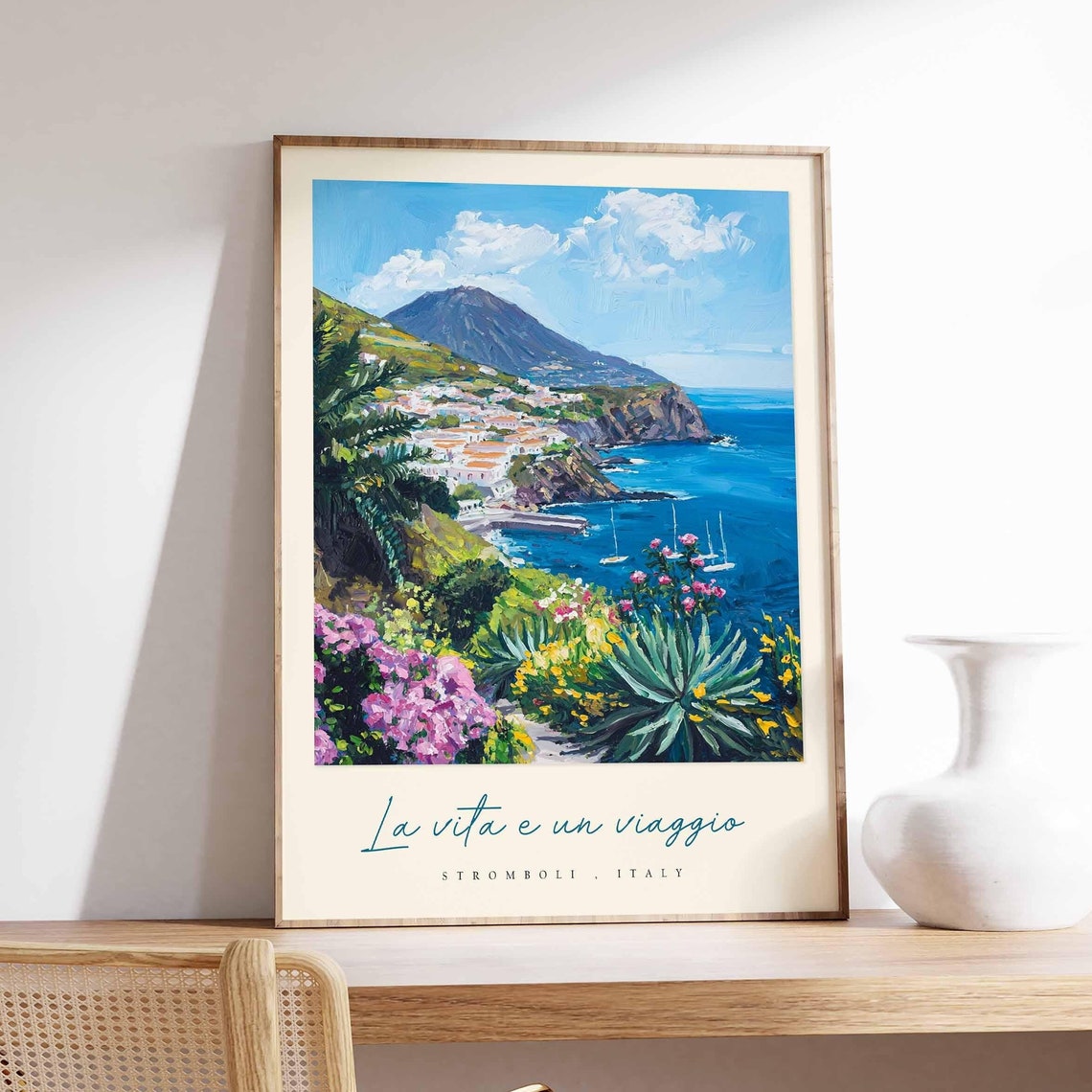 Stromboli Italy Town Poster Island Between Volcano Bay And Blooms