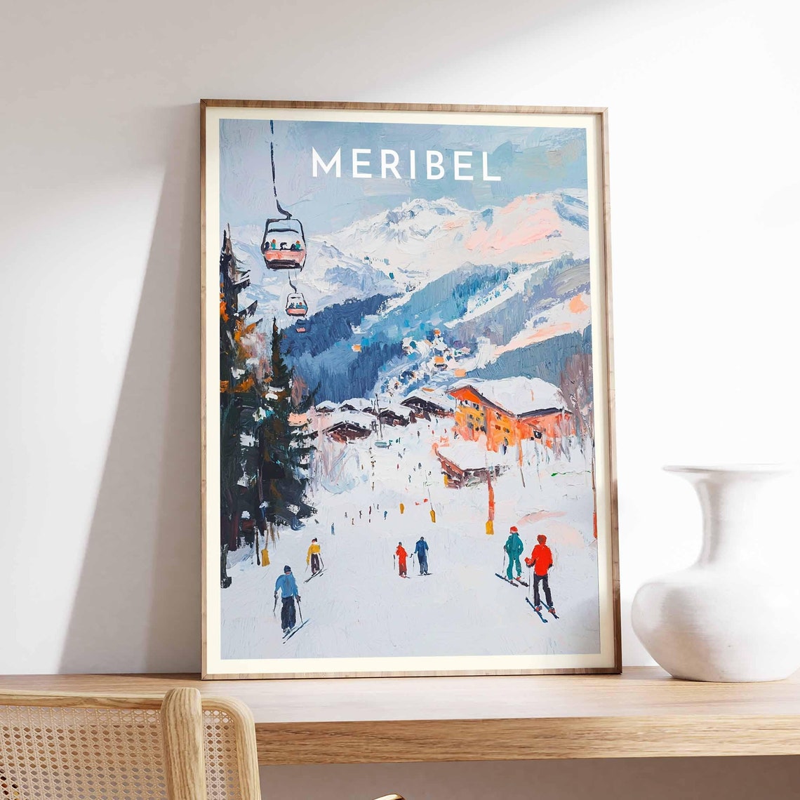 Meribel Gondola Cable Car Mountain Piste Retro Travel Poster