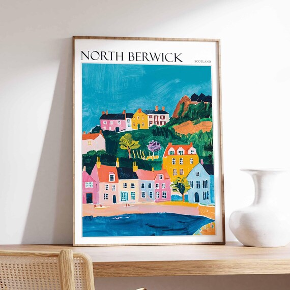 North Berwick Hillside Town Seaside View Scotland Travel Poster