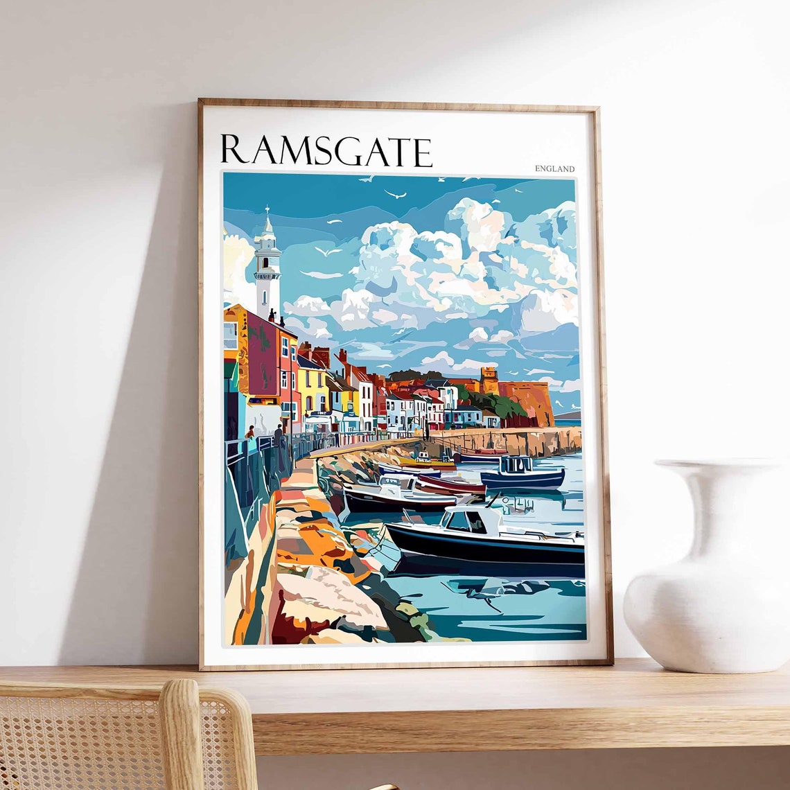 Ramsgate England Bold Harbor Illustration Colorful Town Poster