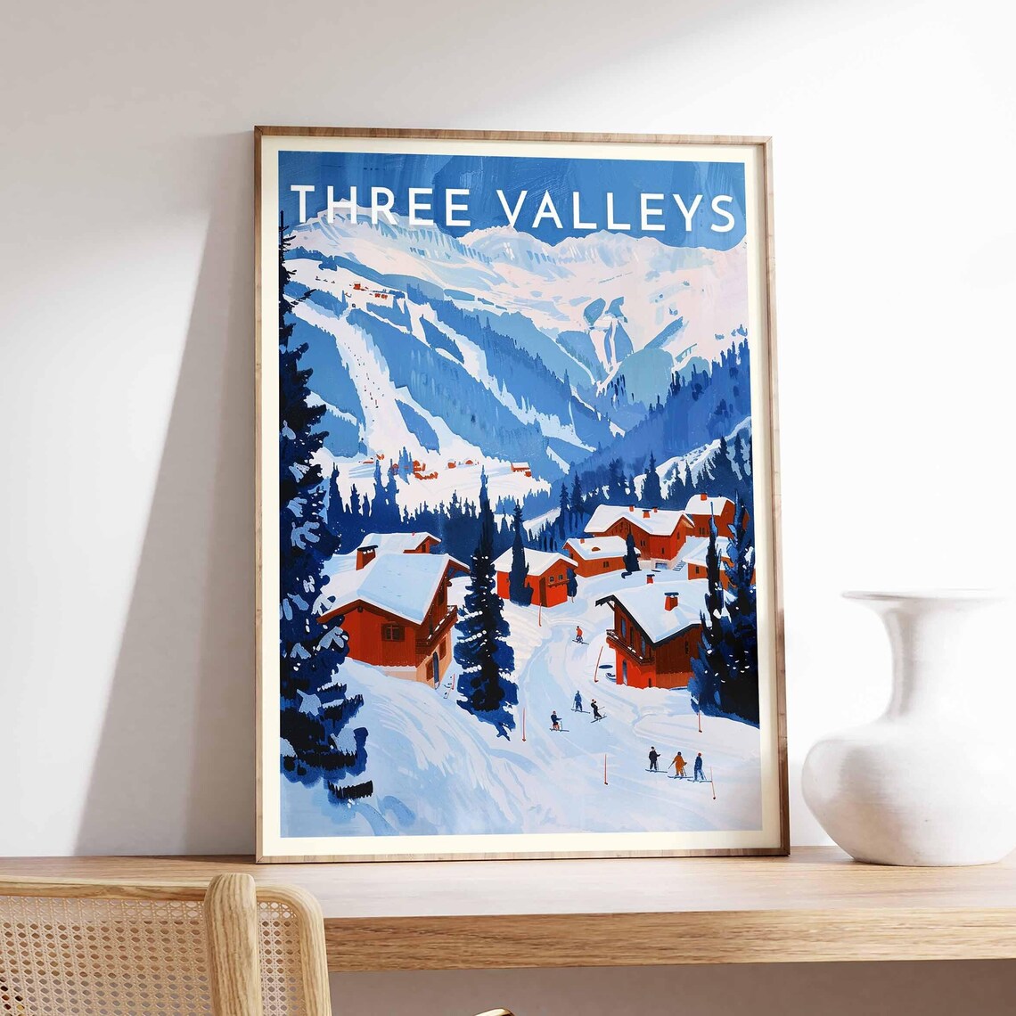 Three Valleys Dramatic Blue Mountains Looming Above Village Poster