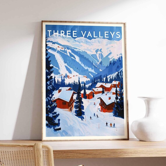 Three Valleys Dramatic Blue Mountains Looming Above Village Poster