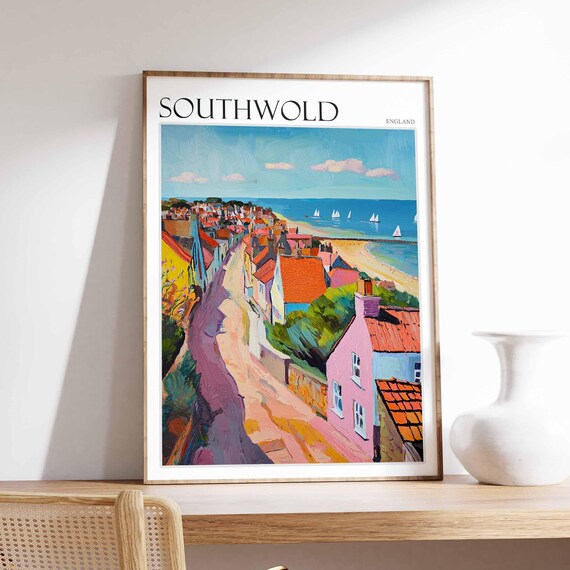 Southwold Street Down To Beach Sailing Boats Poster England Art