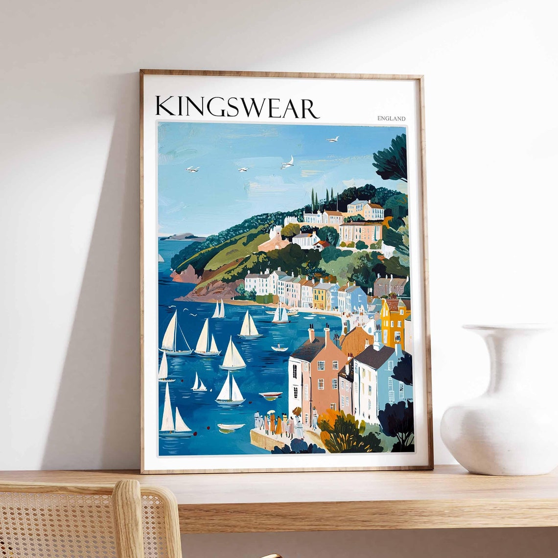 Kingswear Poster English Riviera Poster Uk Travel Poster Coastal Wall Art British Decor Kingswear Travel Print Kingswear Wall Decor