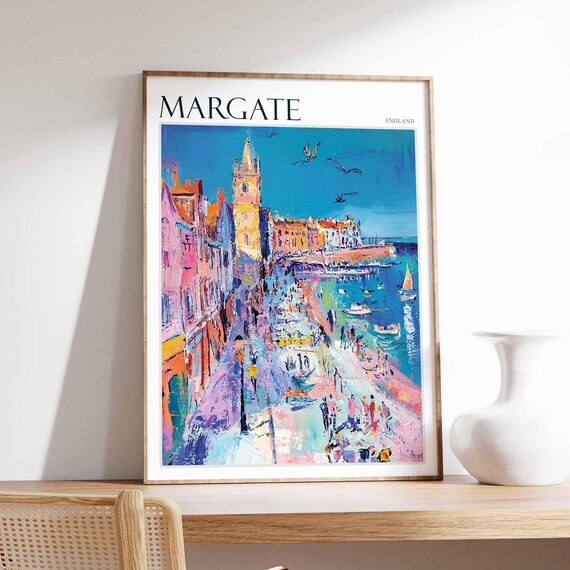 Margate England Busy Old Street Church Tower Beach Scene Poster