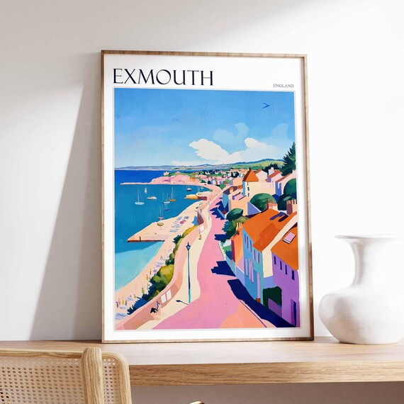 Exmouth England Pink Promenade Seaside Houses Painting Poster