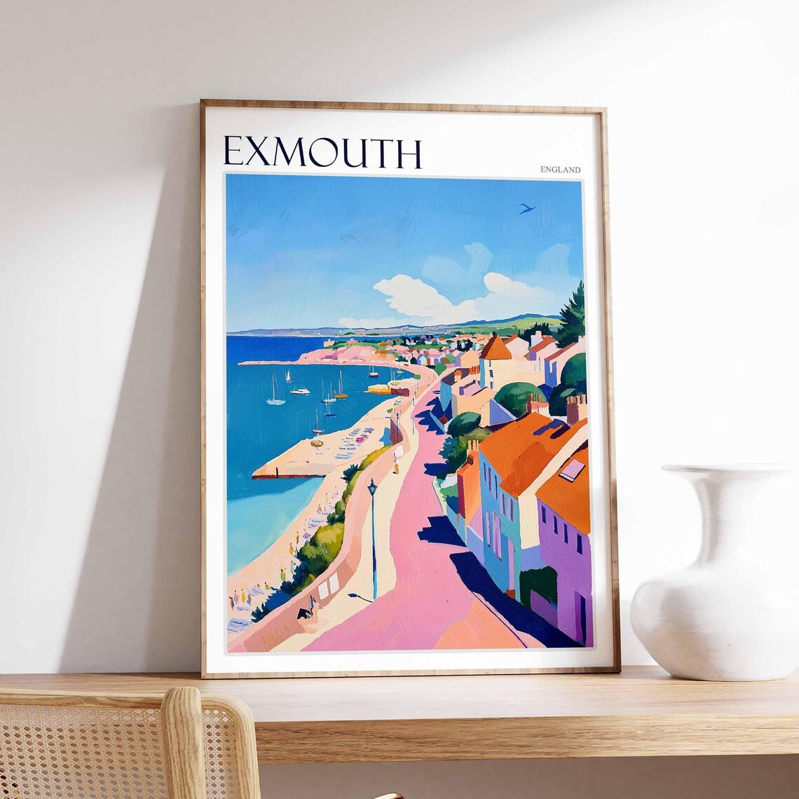 Exmouth England Pink Promenade Seaside Houses Painting Poster