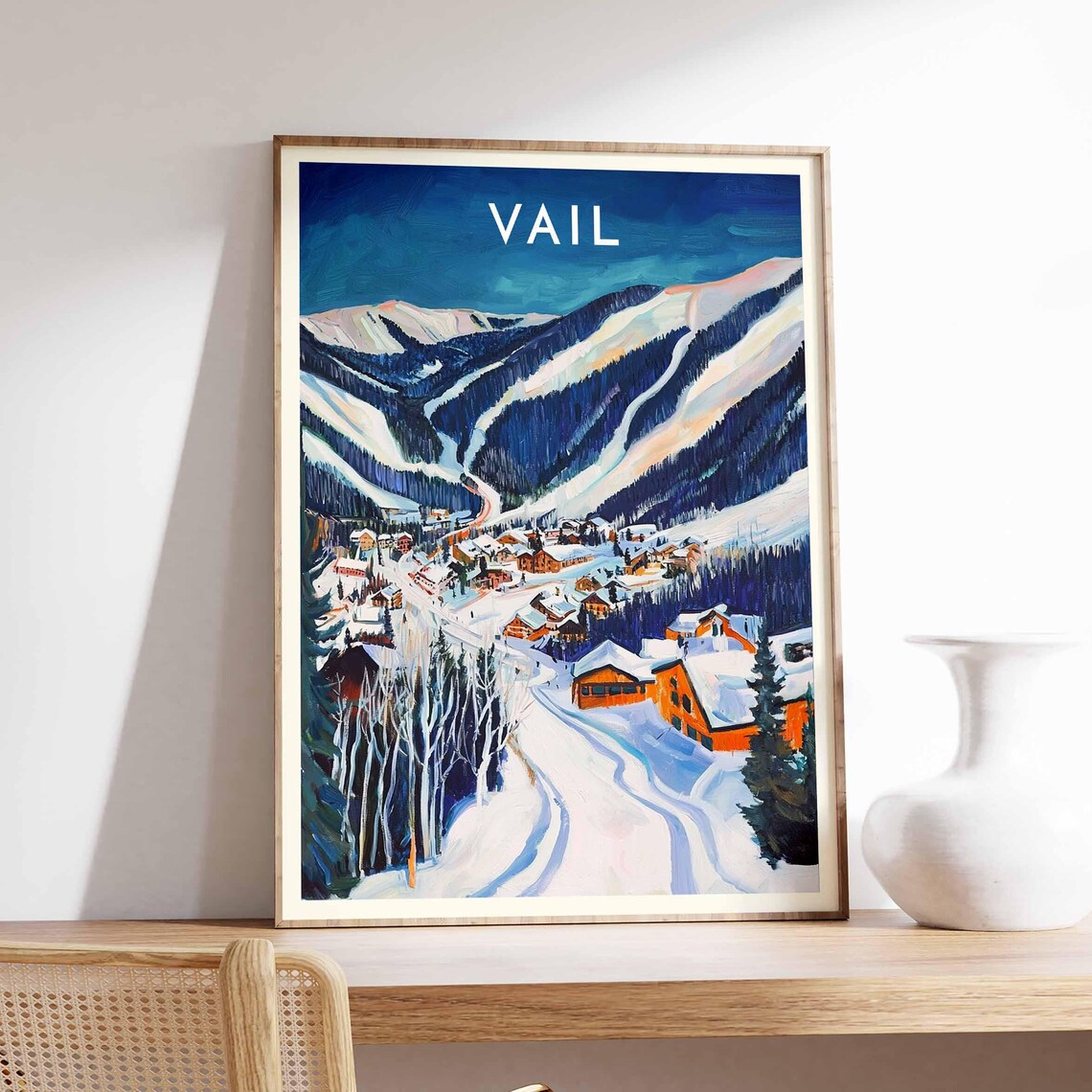 Vail Colorado Ski Village Valley Colorful Winter Night Poster