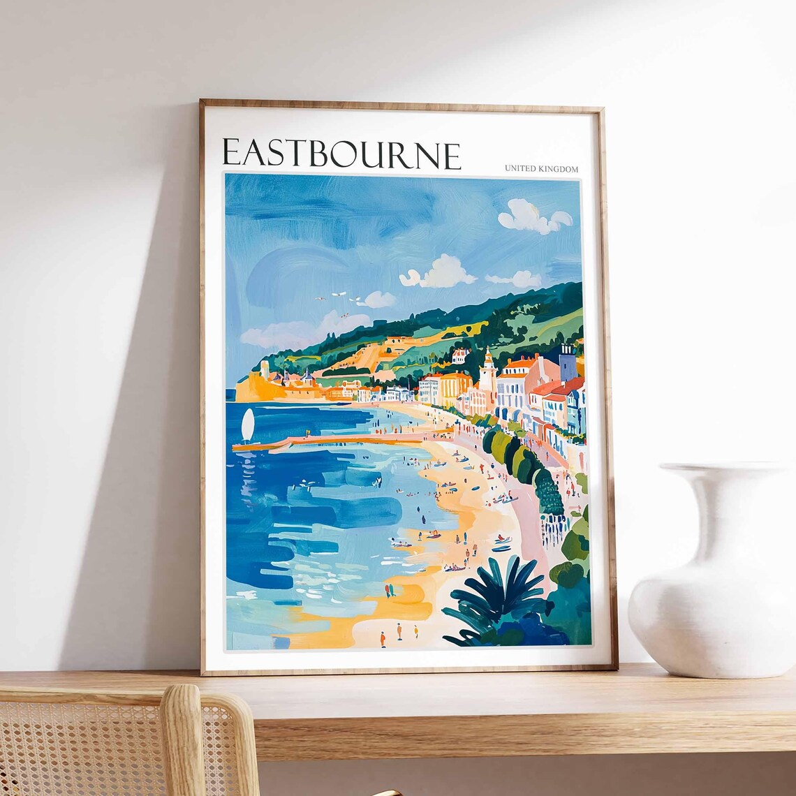Eastbourne United Kingdom Sunny Bay Beach Promenade Seaside Art Poster