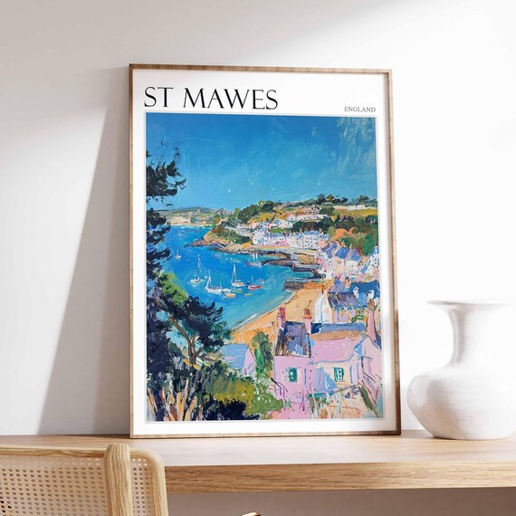St Mawes England Golden Beach Bay and Waterfront Village Landscape Poster