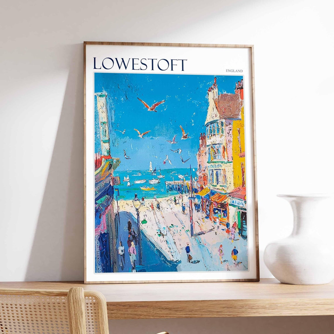 Lowestoft England Impressionist Seafront Promenade Seagulls Poster