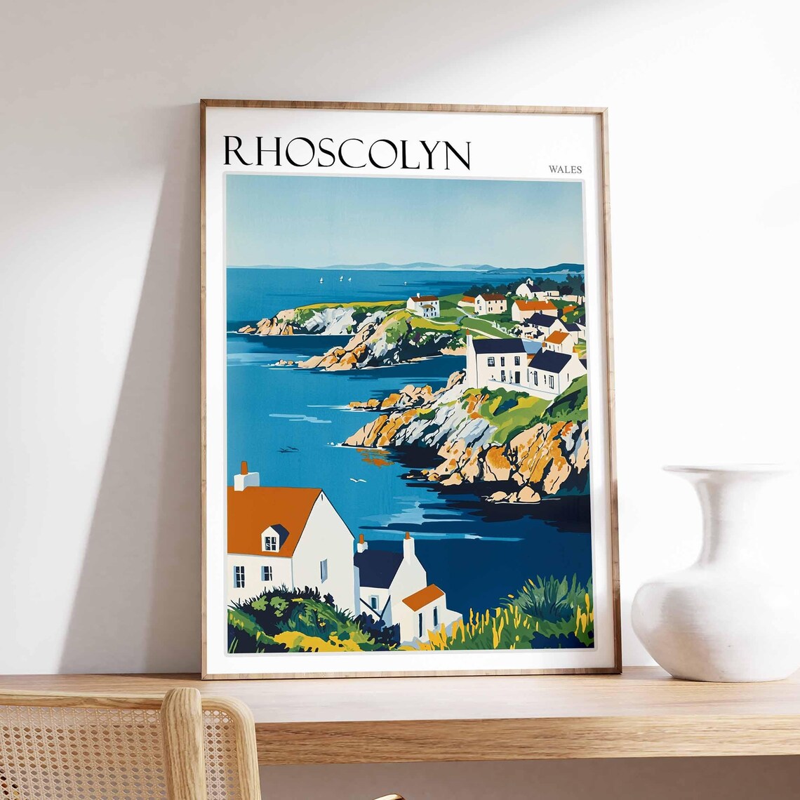 Rhoscolyn Wales Coastal Village Rocky Cove Cottages Illustration Poster