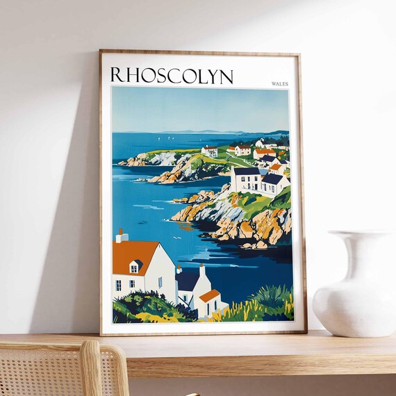 Rhoscolyn Wales Coastal Village Rocky Cove Cottages Illustration Poster