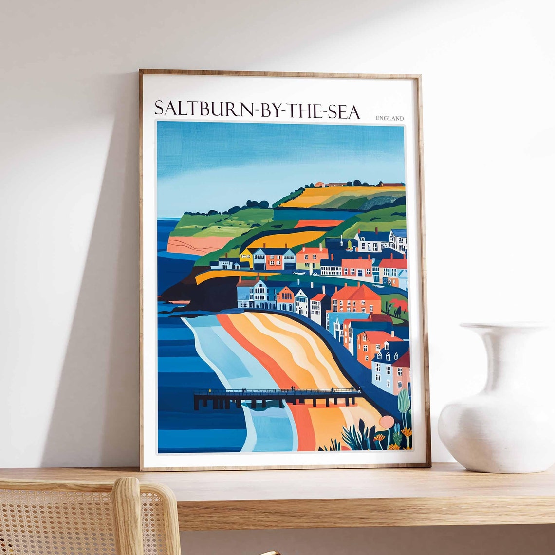 Saltburn By The Sea Poster Uk Travel Poster Coastal Wall Art British Art Uk Home Decor Vintage Seaside Poster Saltburn By The Sea Art