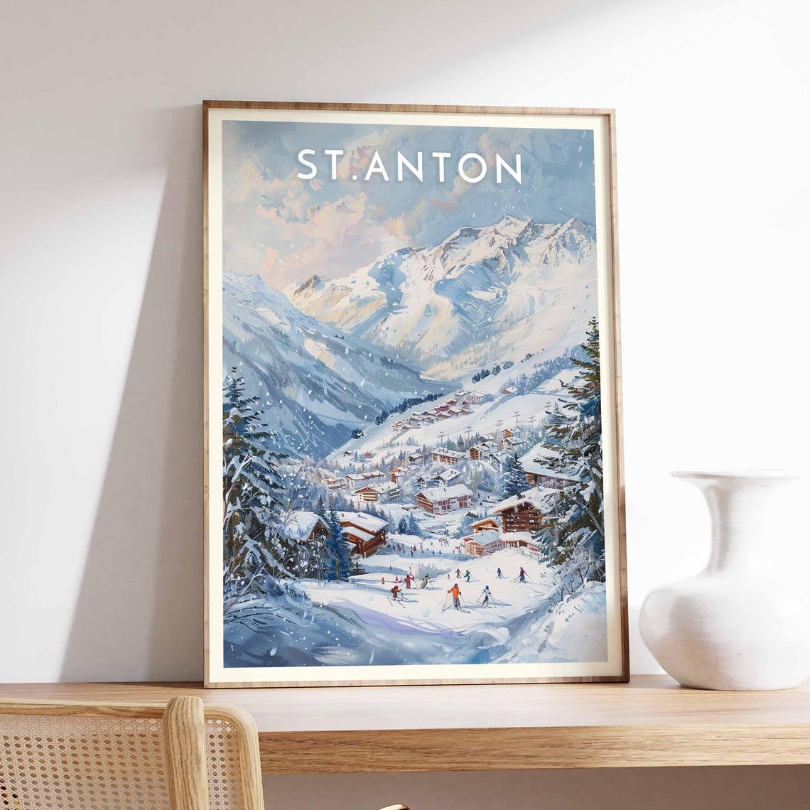 St. Anton Austria Blue Watercolor Panoramic Village Resort Poster