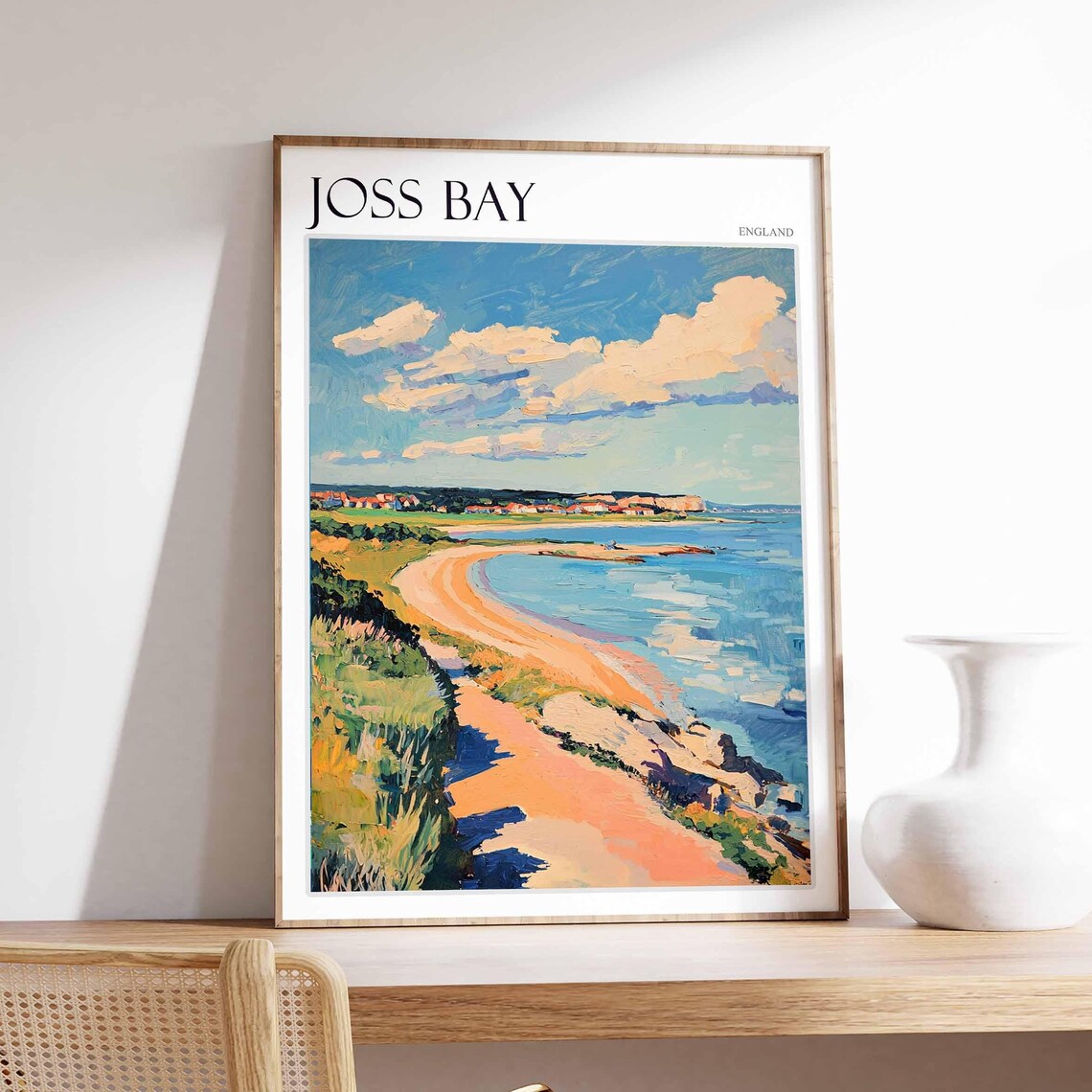 Joss Bay England Curved Golden Bay Grassy Dunes Coastal View Poster