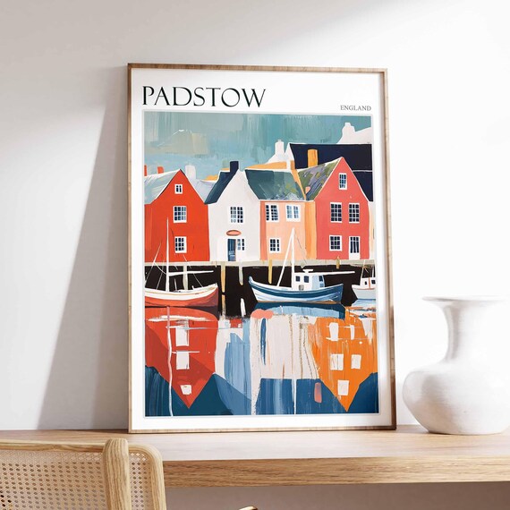 Padstow England Harbor Cottages Reflections Vintage Travel Poster
