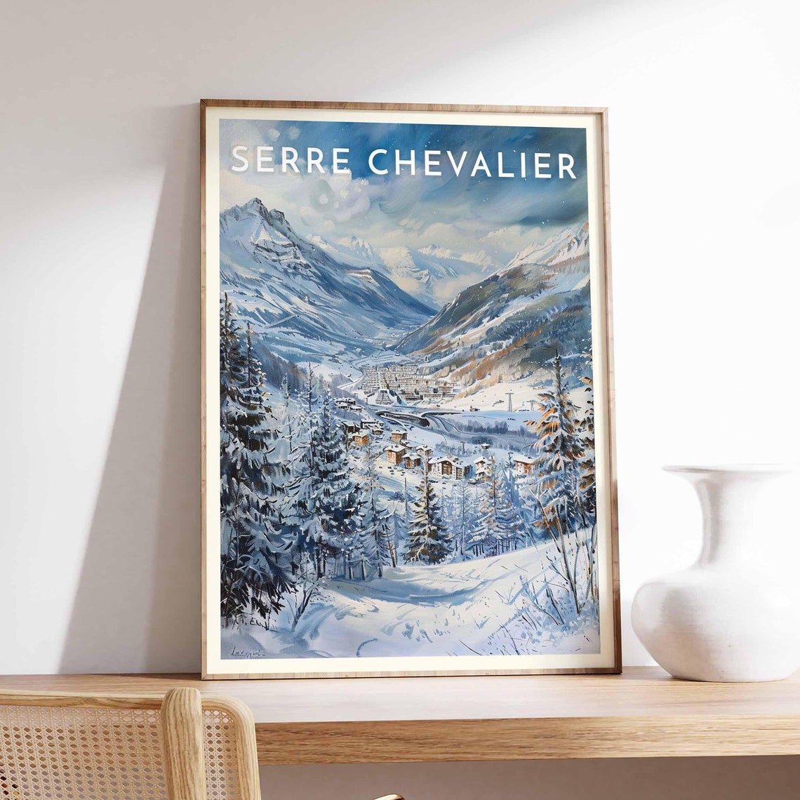 Serre Chevalier France Valley Panorama Through Tall Snowy Pines Poster