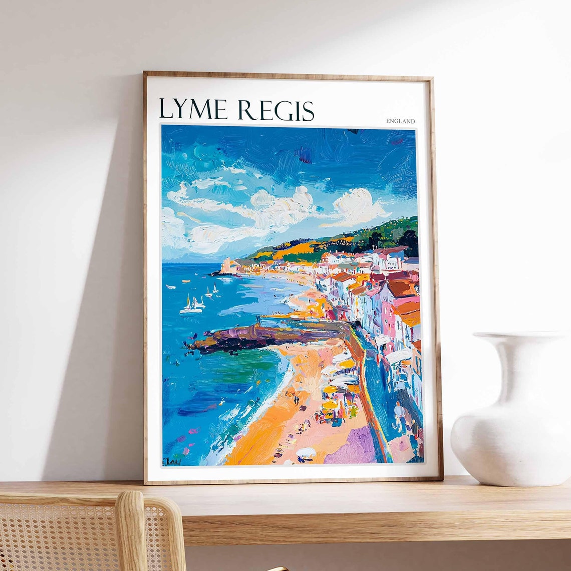 Lyme Regis England Impressionist Bay Sailboats Pier Beach Poster