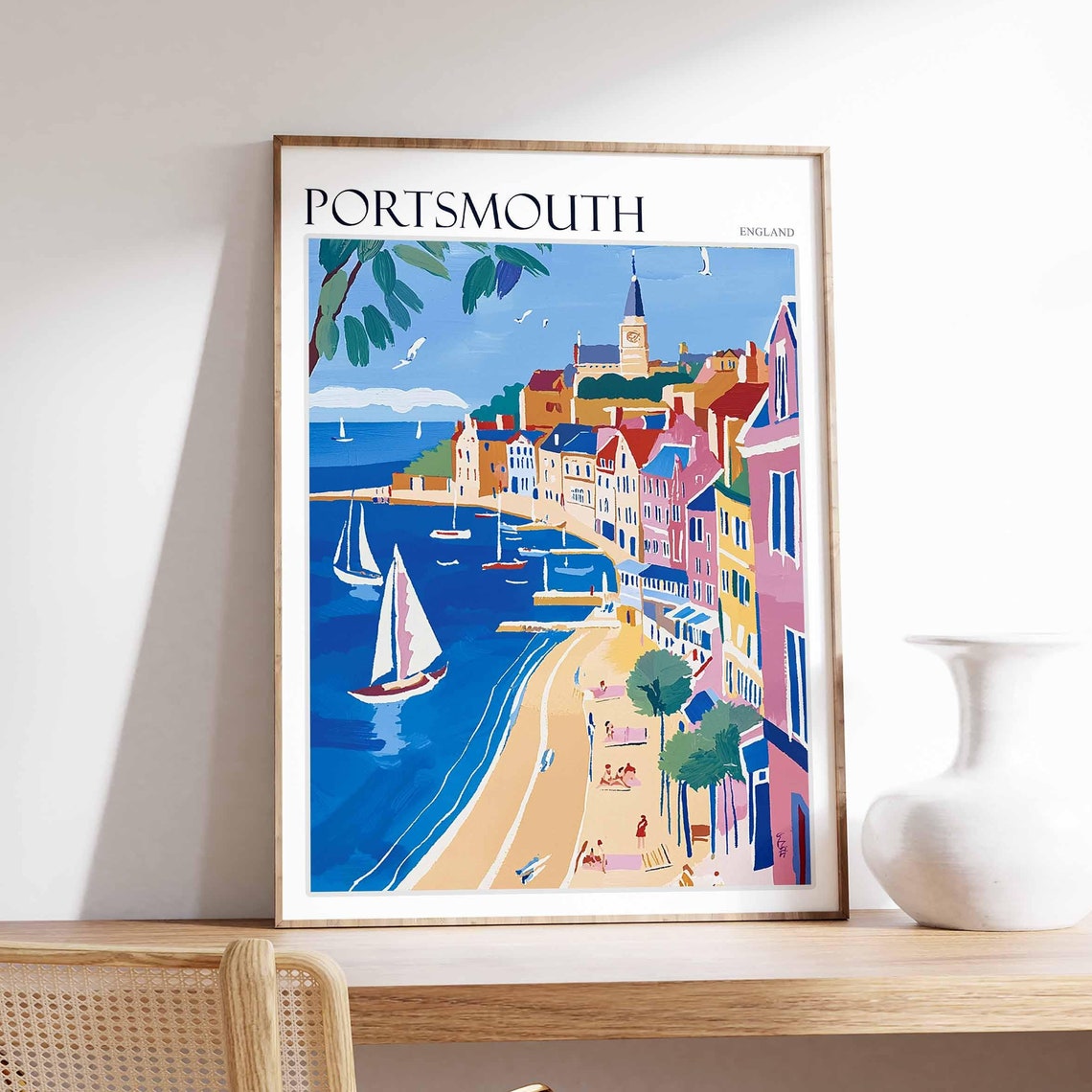 Portsmouth Poster Uk Travel Poster Coastal Wall Art British Decor Uk Home Decor Portsmouth Wall Art Portsmouth Travel Print Uk Print
