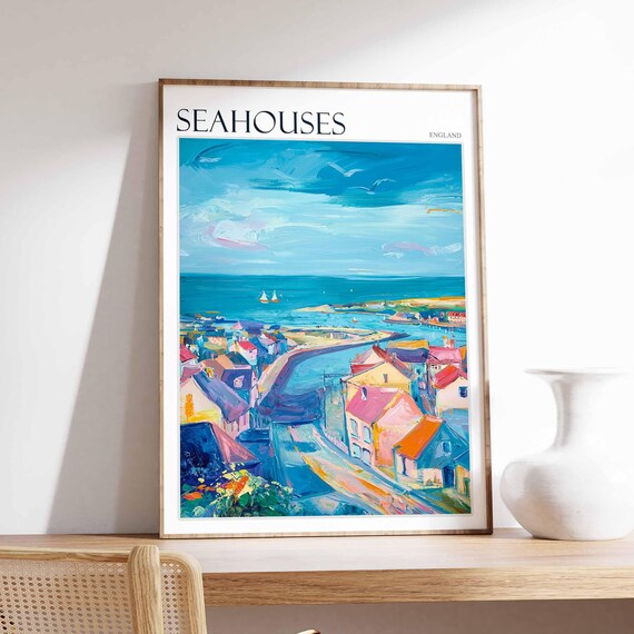 Seahouses Aerial Harbour Winding Street Poster England Seaside