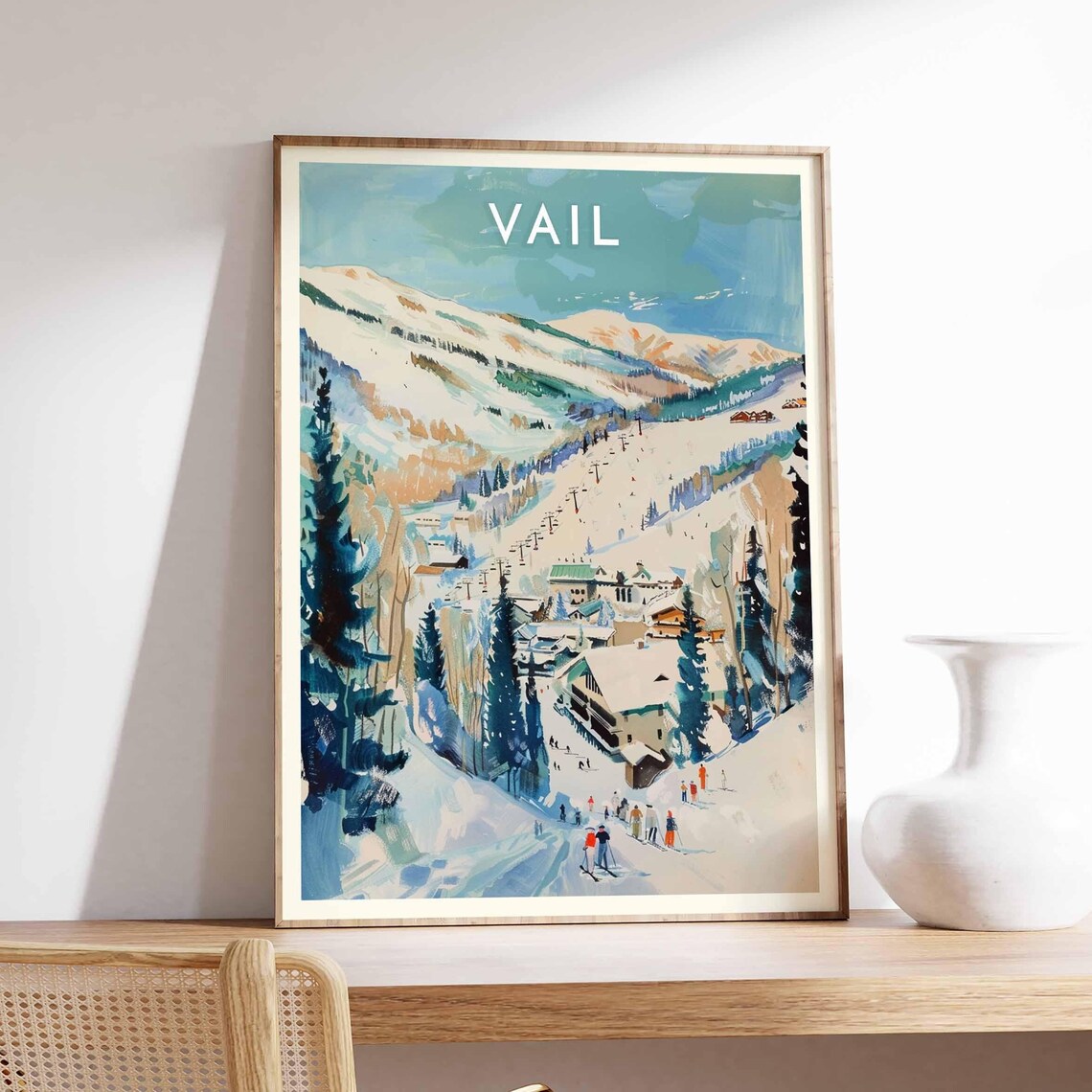 Vail Colorado Watercolor Ski Lifts Village Slopes Scene Poster