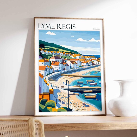 Lyme Regis England Harbor Boats Beach Hillside Old Town Poster