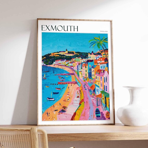 Exmouth England Colorful Seaside Town Beach Boats Painting Poster