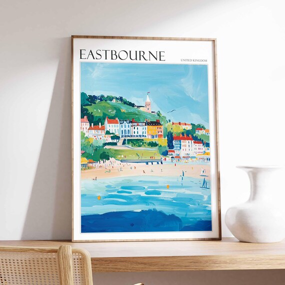 Eastbourne Beachfront Green Hill And Church On Hill Painting Poster