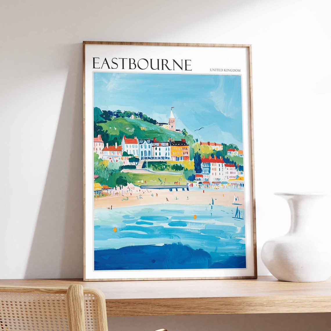 Eastbourne Beachfront Green Hill And Church On Hill Painting Poster