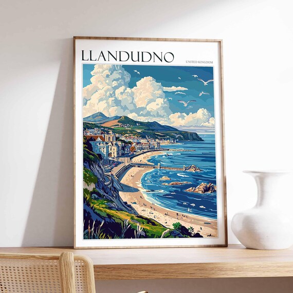 Llandudno United Kingdom Pier Crescent Beach Dramatic Clouds Poster