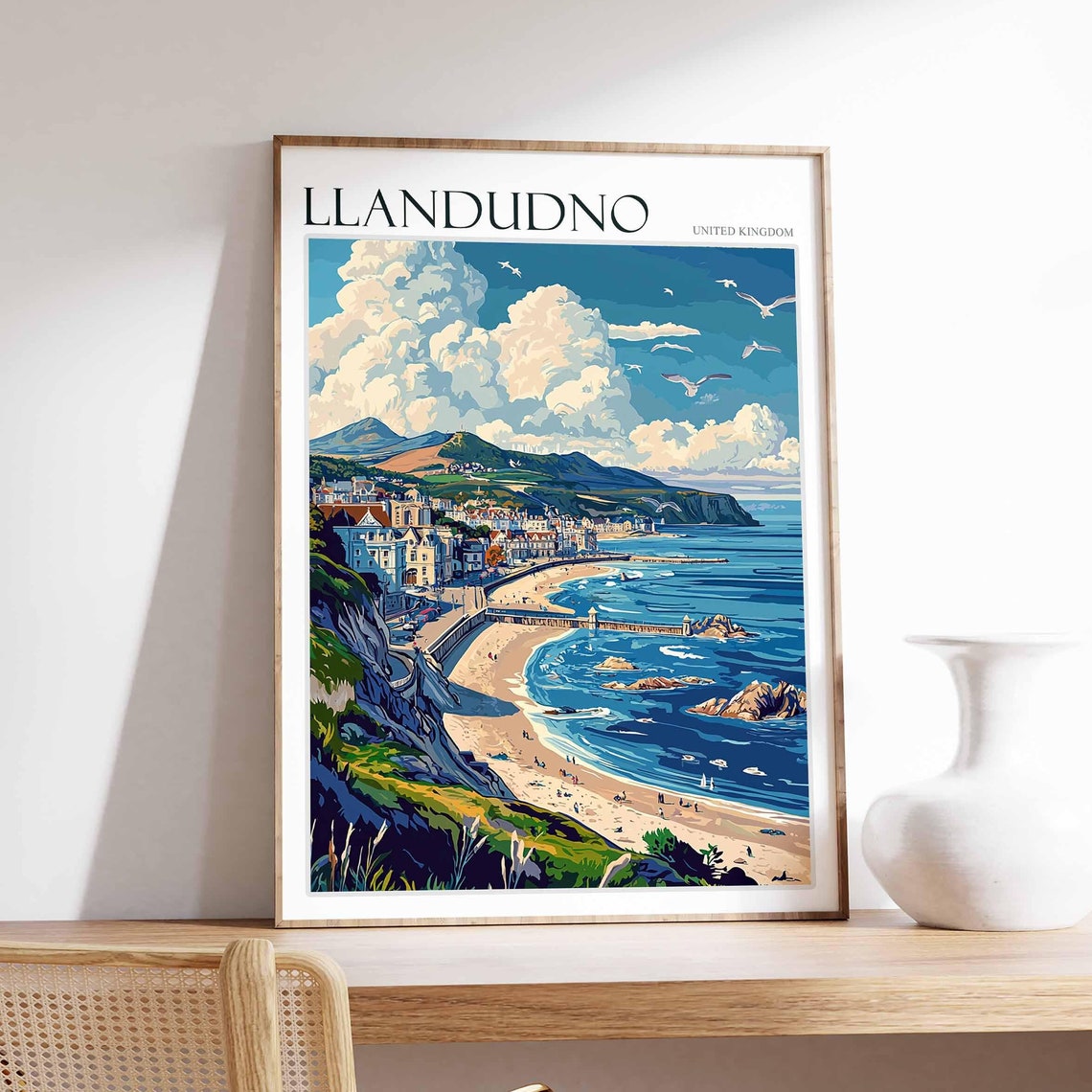 Llandudno United Kingdom Pier Crescent Beach Dramatic Clouds Poster