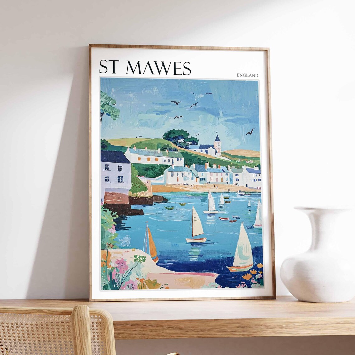 St Mawes England Sailboat Regatta and White Cottages by the Sea Poster