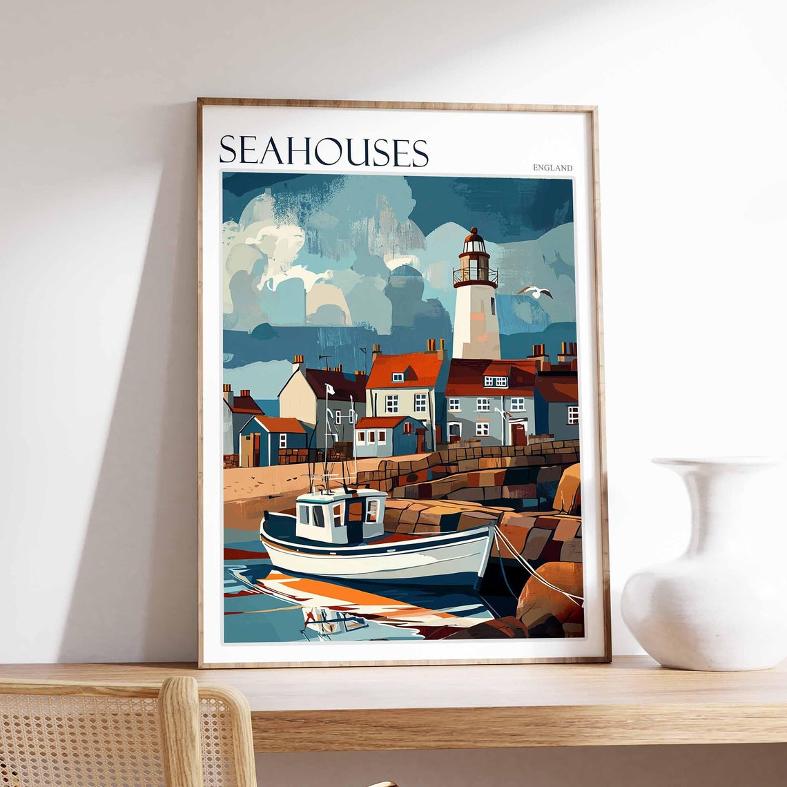 Seahouses Poster Northumberland Poster Coastal Poster Uk Travel Poster Uk Wall Art Seahouses Travel Print Seahouses Wall Decor