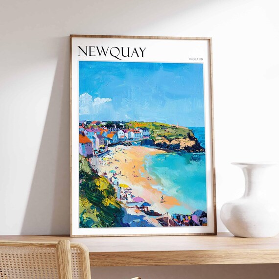 Newquay England Colorful Beach Headland Town Umbrellas Poster