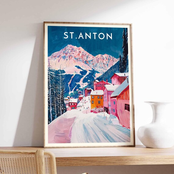 St Anton Austria Snowy Village Street Mountain Peak Scene Poster