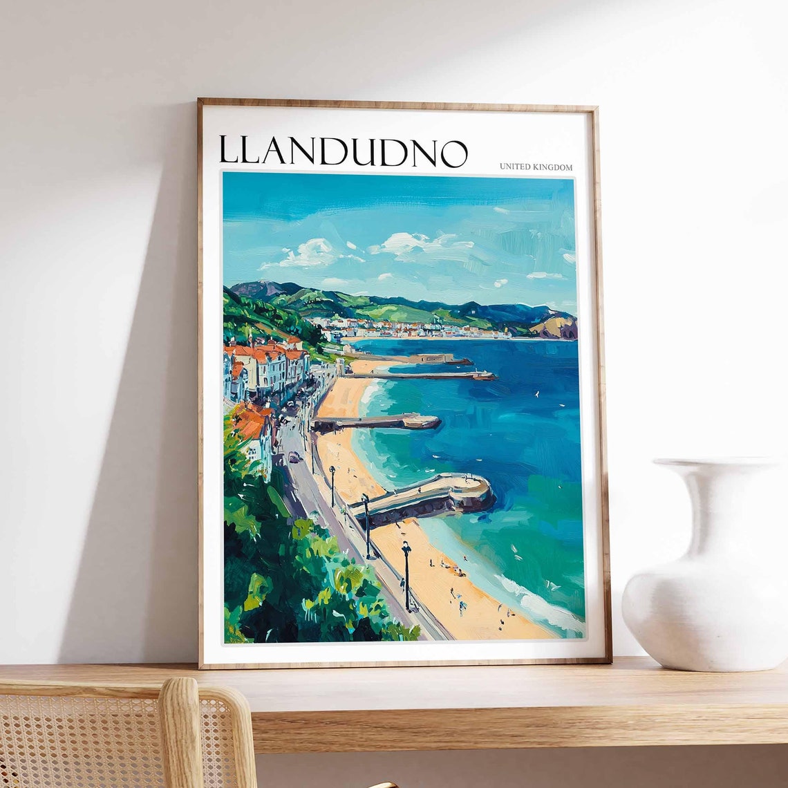 Llandudno Poster Wales Poster Uk Travel Print Coastal Wall Art British Decor Wales Travel Print Beach House Decor Llandudno Wales Art