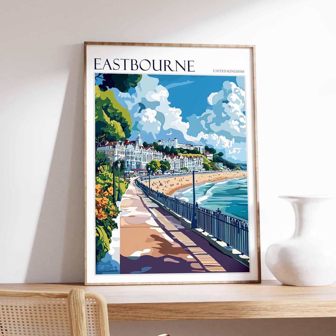 Eastbourne Promenade Beachfront Grand Hotels Bold Graphic Poster