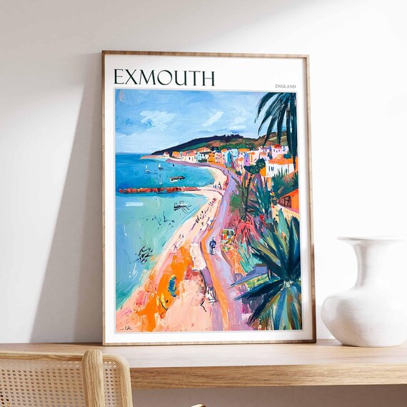 Exmouth England Sandy Beach Sailboats Aerial Painting Poster