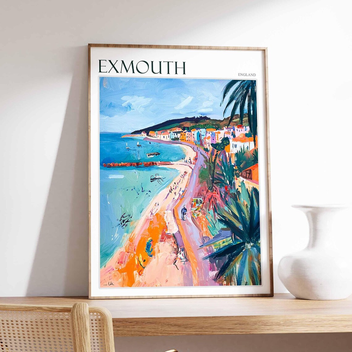 Exmouth England Sandy Beach Sailboats Aerial Painting Poster