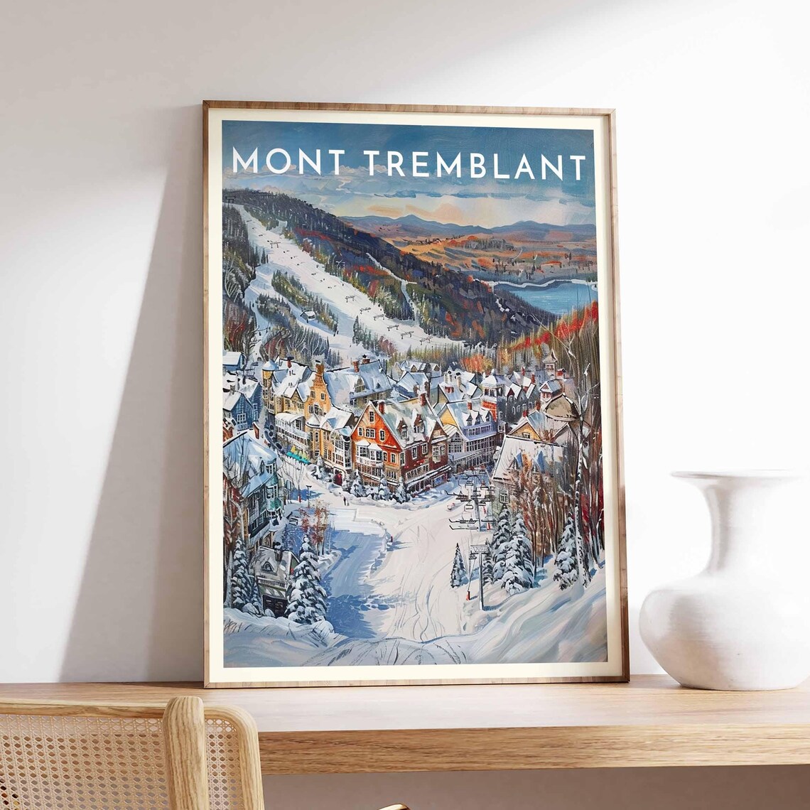 Mont Tremblant Canada Village Aerial Ski Slopes Chalet Scene Poster