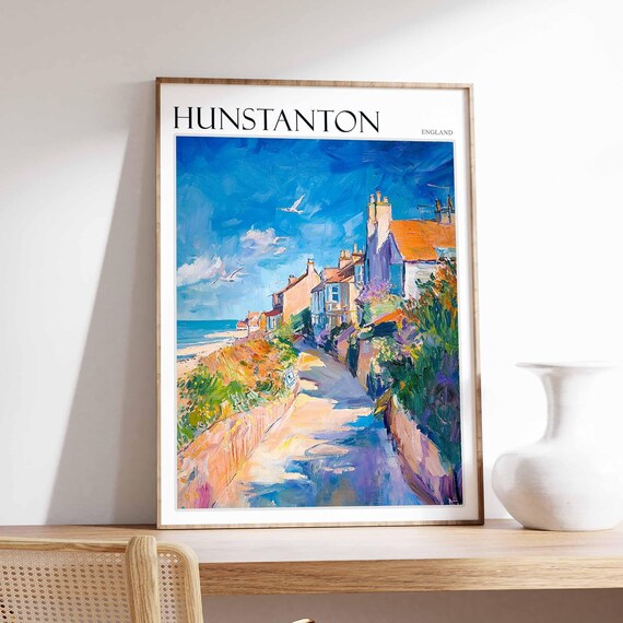 Hunstanton England Sunlit Coastal Path Cottages Seagulls Poster