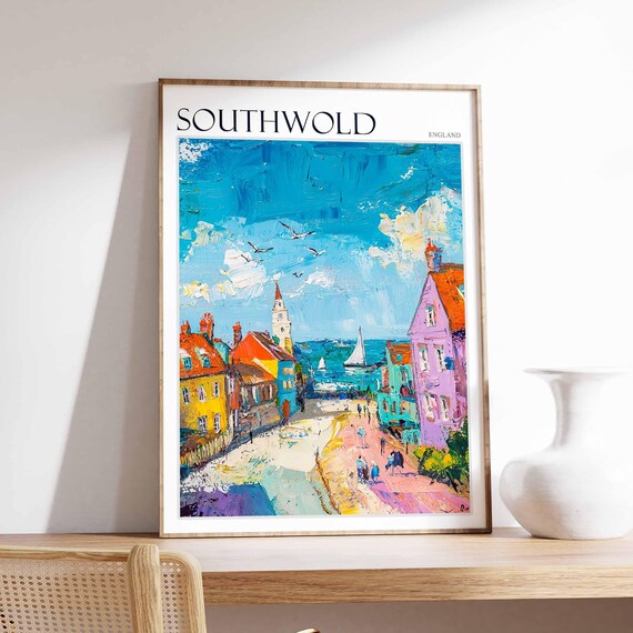 Southwold Street To Sea Church Spire Sailboat Poster England