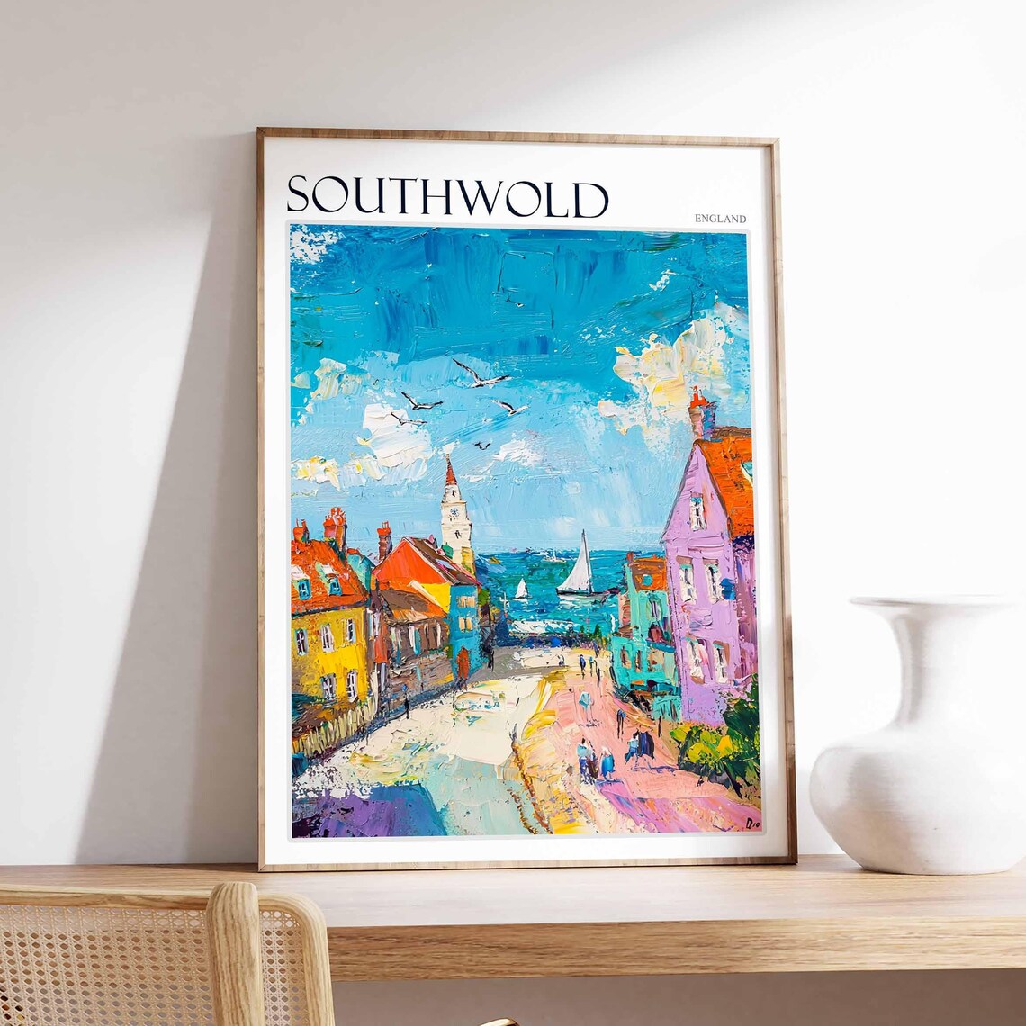 Southwold Street To Sea Church Spire Sailboat Poster England