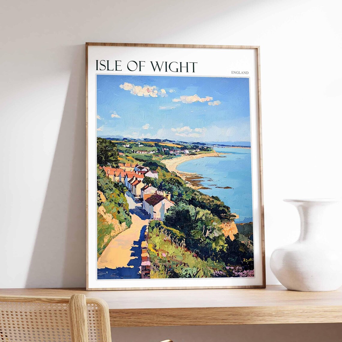 Isle of Wight England Cliff Top Woodland Path Sailboats Poster