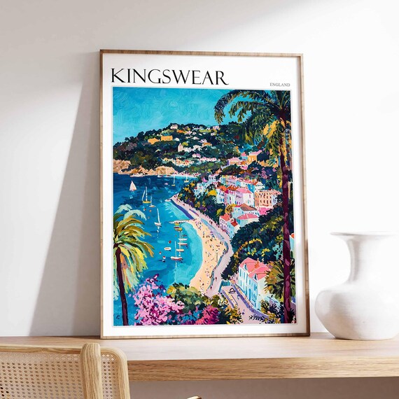 Kingswear England Palm Trees Sailing Bay Hillside Houses Poster